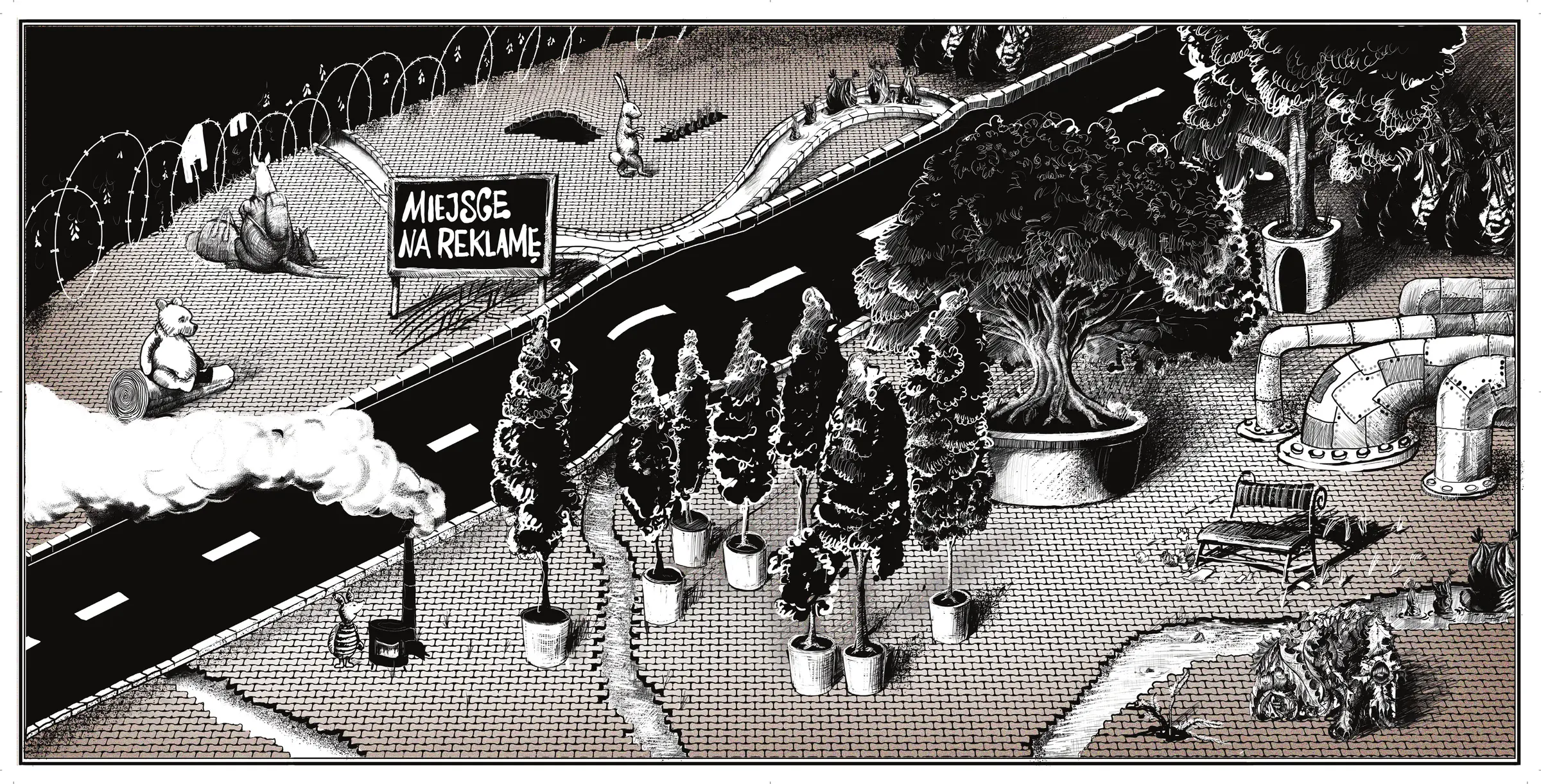 Wyklejki — przed: dystopijny Stumilowy Las z autostradami i zanieczyszczeniami